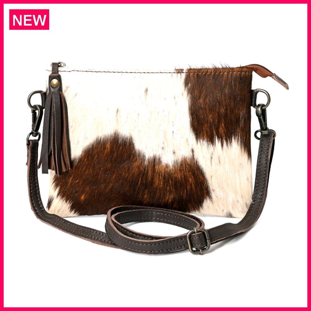 Genuine Cowhide Hair-On Crossbody Bag with Adjustable Detachable Strap